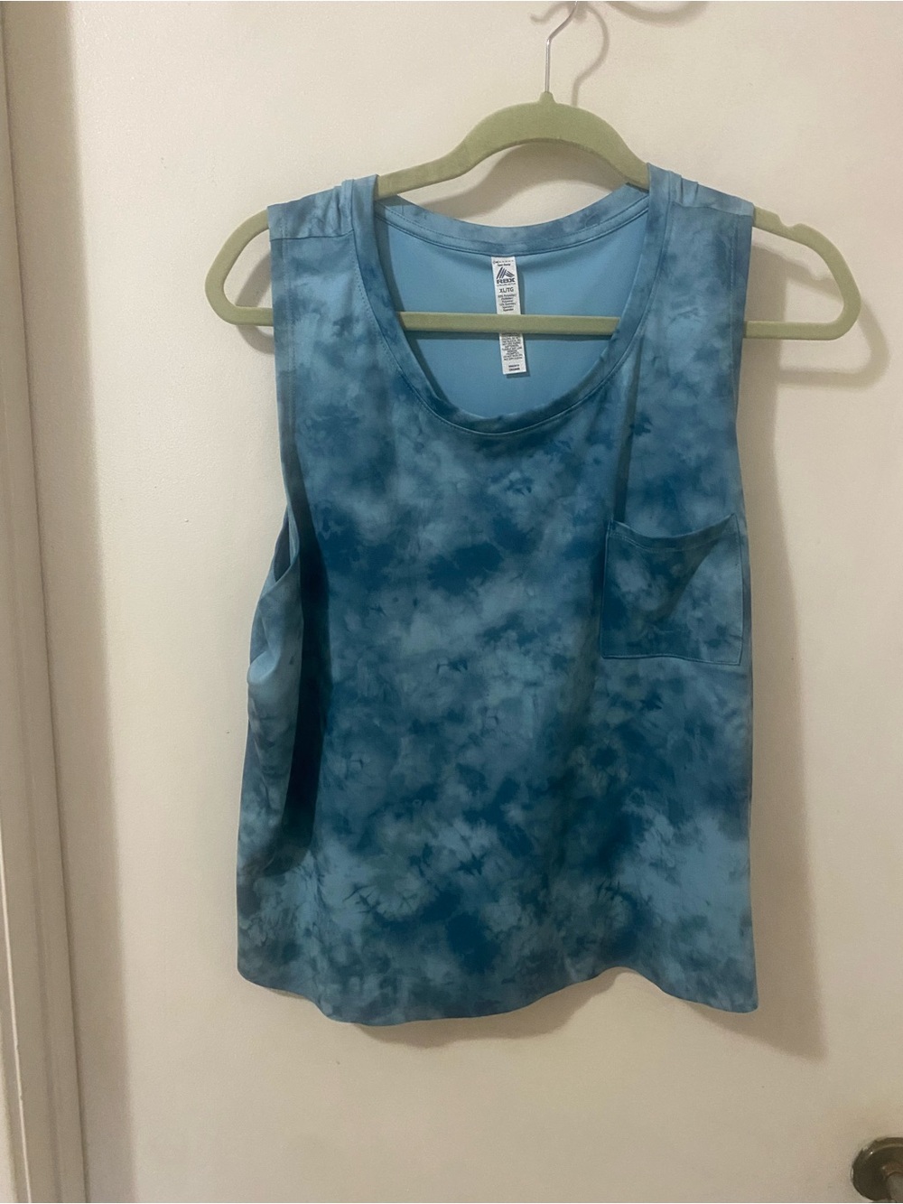 RBX Sleeveless Blue Teal Tie-Dye Scoop Neck Tank with Front Pocket XL